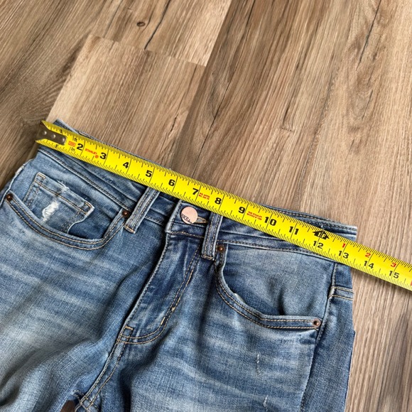 BKE Stella Slim Fit Flare Low Rise Jeans 27 Raw Hem Distressed Denim Womens Y2K - Picture 7 of 8